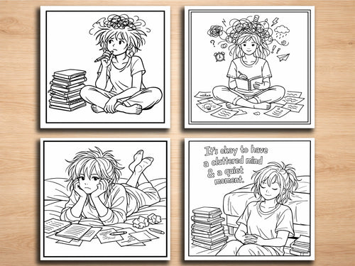Messy Mind Girl Coloring Pages – 20 Relatable & Emotional Line Art Designs