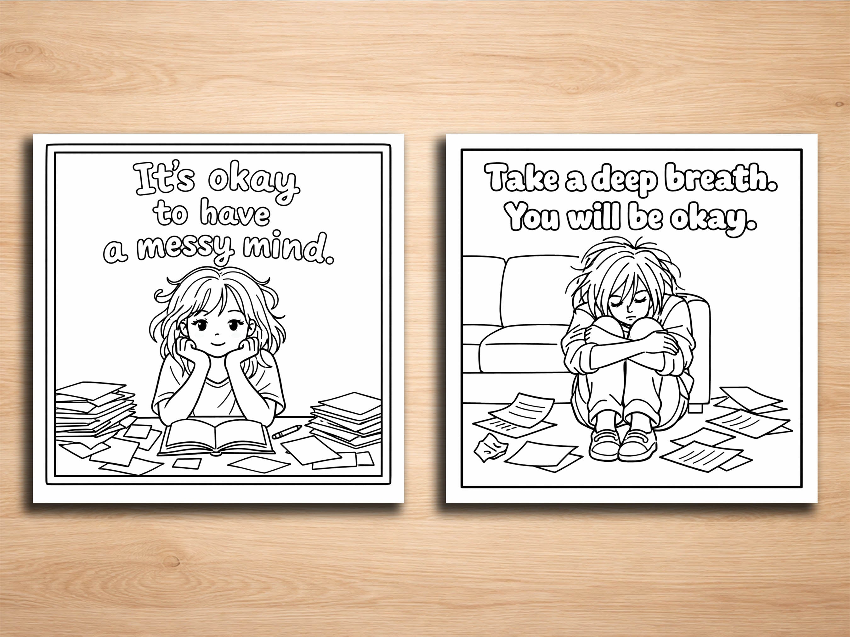 Messy Mind Girl Coloring Pages – 20 Relatable & Emotional Line Art Designs