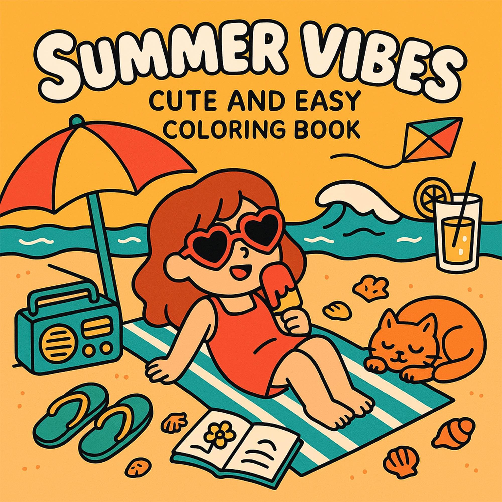 Summer Coloring Pages: 20 Fun Beach & Pool Designs (Digital Download PDF)