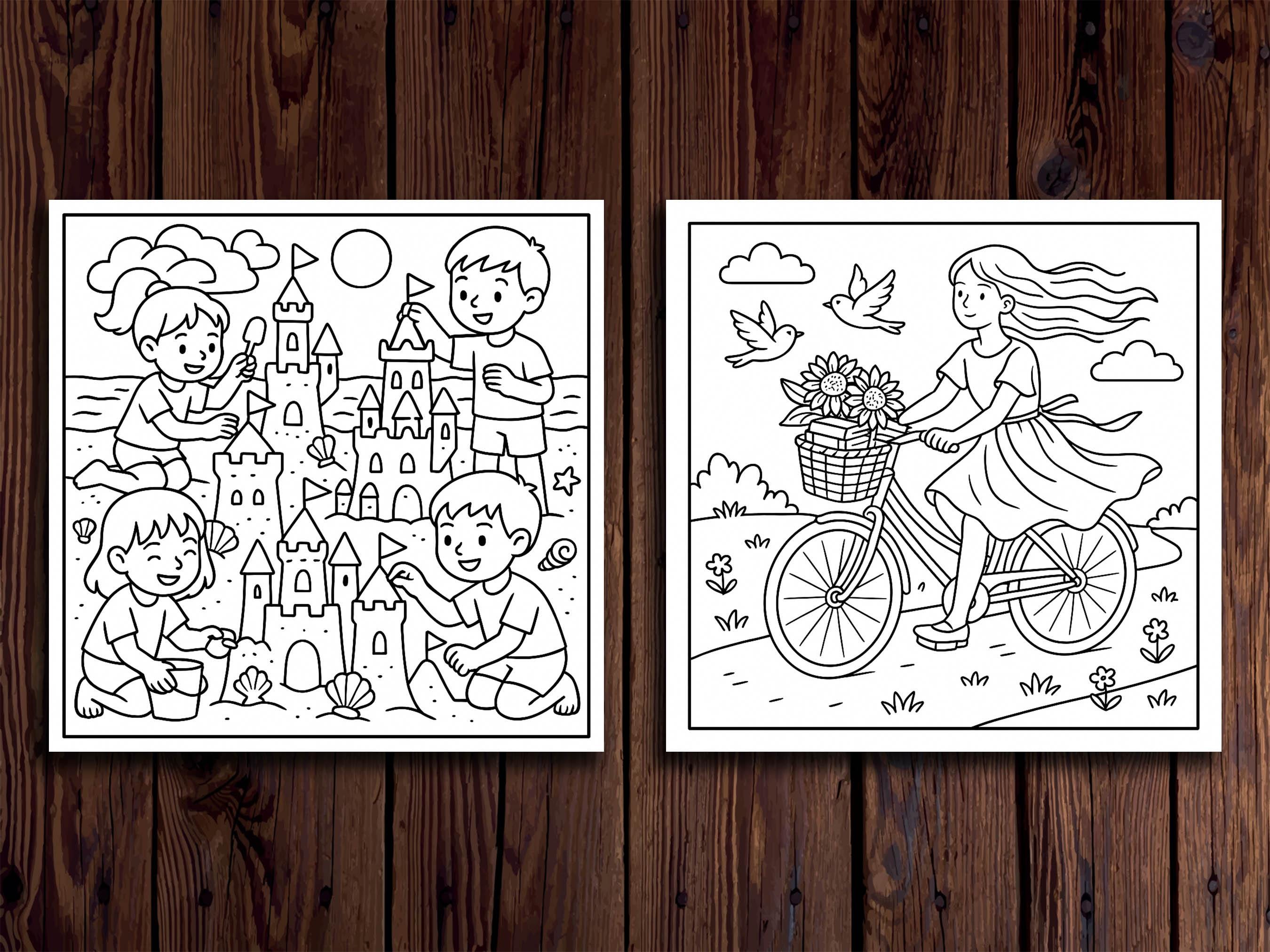 Summer Coloring Pages: 20 Fun Beach & Pool Designs (Digital Download PDF)