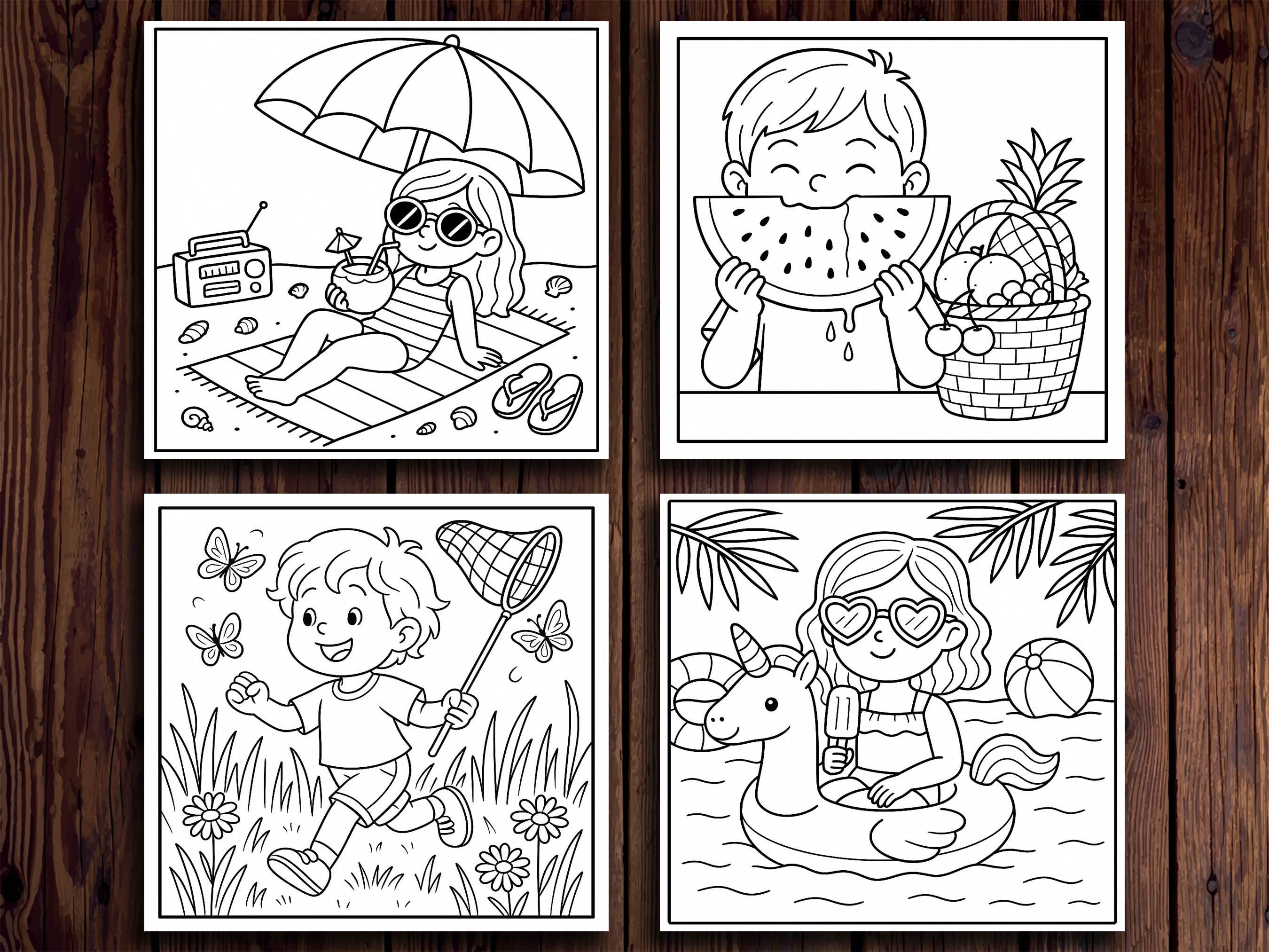Summer Coloring Pages: 20 Fun Beach & Pool Designs (Digital Download PDF)