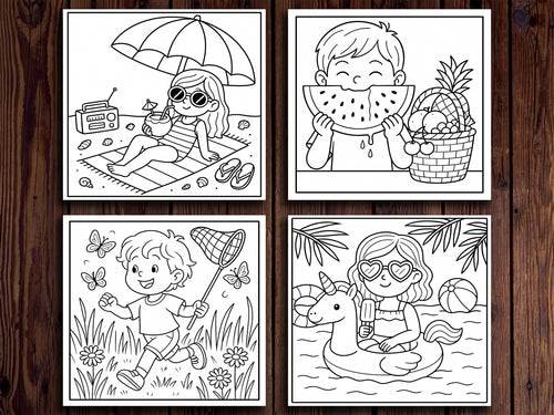 Summer Coloring Pages: 20 Fun Beach & Pool Designs (Digital Download PDF)